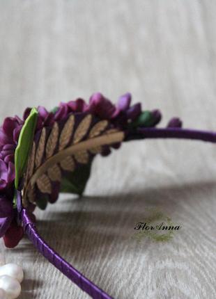 Фиолетовый обруч для волос сирень из полимерной глины ручной работы. подарок девушке7 фото