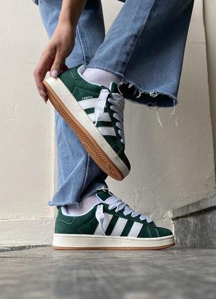 Adidas campus 00s dark green/cloud white2 фото