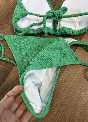 Сексуальний новий купальник яскравий шторки на завʼязках із оригінальної тканини жатки зелений xs s m l4 фото