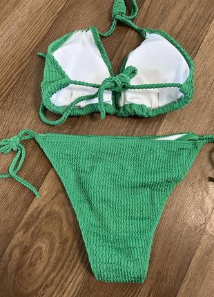 Сексуальний новий купальник яскравий шторки на завʼязках із оригінальної тканини жатки зелений xs s m l3 фото