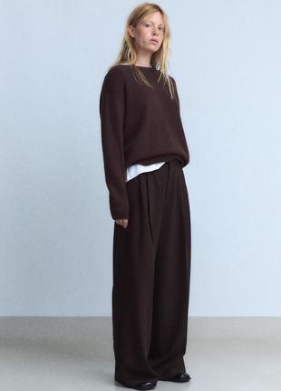 Штани зі защипами широкі штани zara коричневі брюки