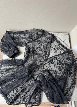 Черная блузапрозрачная сетка в узор блузка в сеточку невесомая абстракция с рюшами нарядная reinbow л-хл4 фото