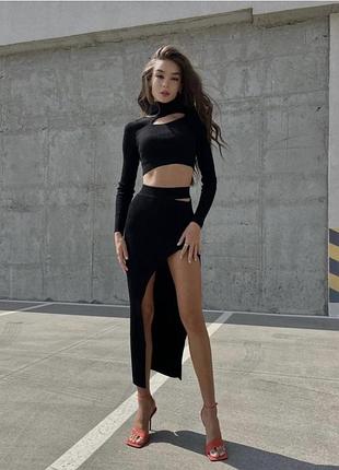 Асимметричный трикотажный костюм от украинского бренда malina.fashion.store черный