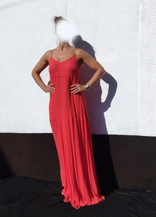 Красное длинное платье в пол h&m лето
