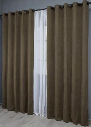 Комплект штор в вітапьню на люверсах мікровелюр (2шт. 1.5х2,7м) sparta. колір коричневий