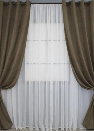 Комплект штор в вітапьню на люверсах мікровелюр (2шт. 1.5х2,7м) sparta. колір коричневий