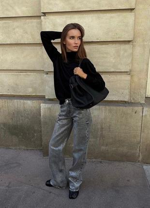 Джинсы zara светло-серые с широкими штанинами с пайетками