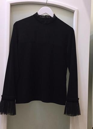 Нова.блуза брендова marc cain objecti of love elastic mesh & velvet blouse black matte noir  оригіна