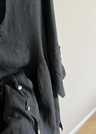 Асимметричное льняное платье свободного кроя темно серого цвета, made in italy, рукав укорачивается6 фото