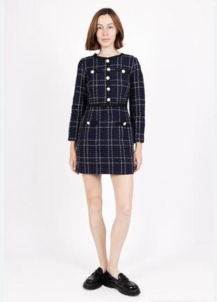 Нова неймовірна твідова осіння сукня з довгим рукавом в стилі old money з ґудзиками перлинками