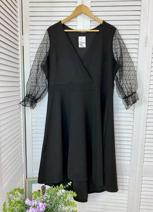 Черное платье с прозрачными перчатками quiz, р-р 20/4xl5 фото