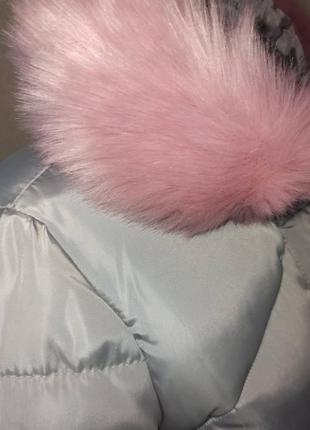 Пуховик пальто сірий із рожевим штучним хутром9 фото
