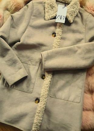 Zara дубленка еврозима пальто с мехом под овчину