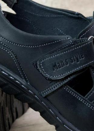 Летние кожаные мужские полуботинки черные4 фото