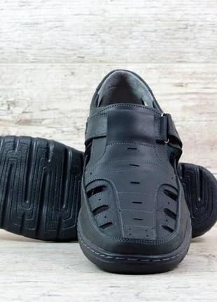 Летние кожаные мужские полуботинки черные6 фото