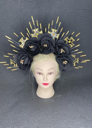 Венок венчика корона обруч на голову готический черная с цветами крестами ведьмы хеловин хеллоуин хелоуин хелоуин helloween