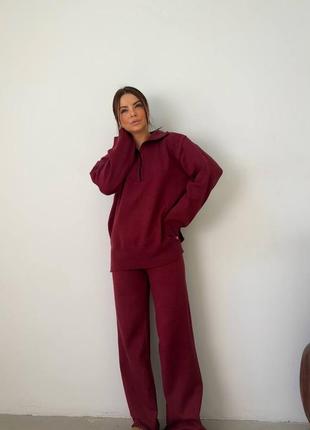 Бордовый винный темно-красный премиальный костюм двойка свитер + штаны палаццо с м л 42 44 46 48 50