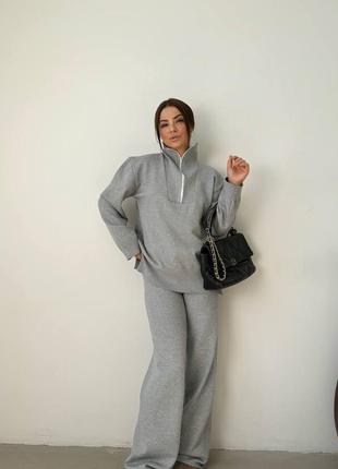 Светло-серый вязаный премиальный костюм двойка с м л хл 42 44 46 48 50 52