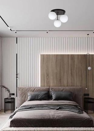 Чорна стельова люстра з білими кулями (56-hpr150f-3 bk+wh (300))5 фото