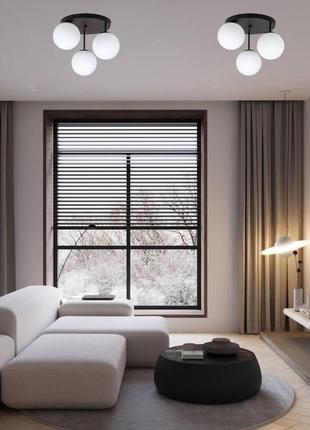 Чорна стельова люстра з білими кулями (56-hpr150f-3 bk+wh (300))4 фото