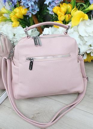 Женская стильная и качественная сумка из эко кожи розовая3 фото