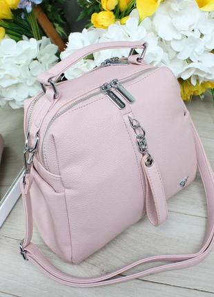 Женская стильная и качественная сумка из эко кожи розовая4 фото