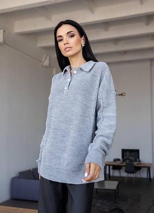 Свитер поло серый с воротником