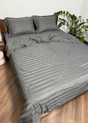 Комплект постельного белья с летним одеялом, графит1 фото