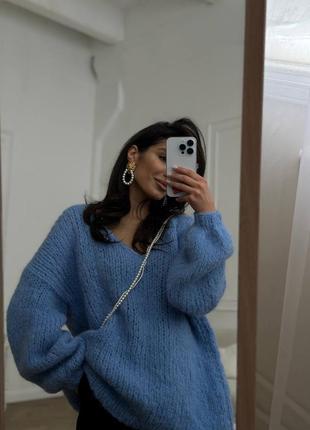 Голубой свитер оверсайз из шерсти альпака