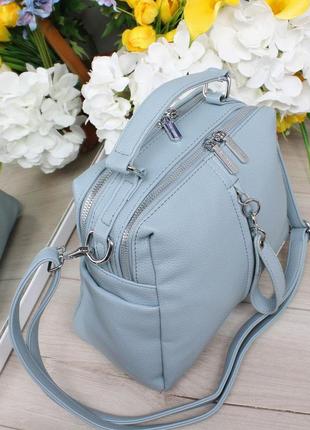 Женская стильная и качественная сумка из эко кожи голубая3 фото