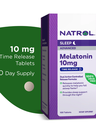 Natrol, мелатонин, улучшенный сон, медленное высвобождение, 10 мг, 100 таблеток