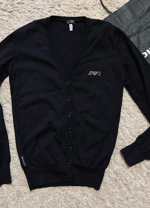 Кофта, кардиган armani jeans оригинал бренд трикотажная кофточка с камнями черная размер s,м,xs