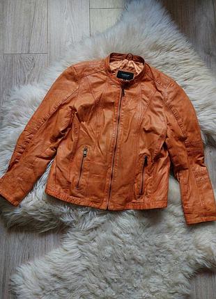 💙💛🧡 крутая кожаная рыжая куртка со стежкой