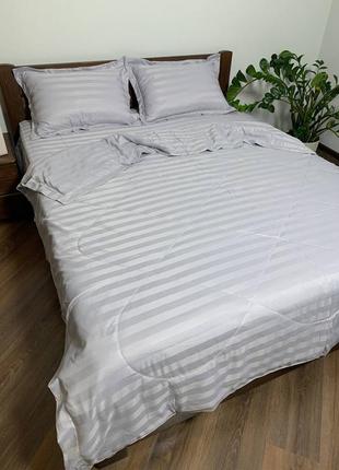 Комплект постельного белья с летним одеялом, светло-серый