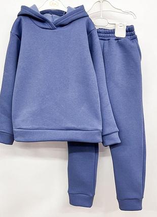 Костюм теплый однотонный худи с капюшоном и штаны джоггеры начес
