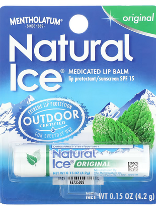 Mentholatum, natural ice, лікувальний бальзам для губ, spf 15, 4,2 г