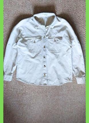 Женская светлая рубашка - куртка шакет shacket р.м 100% хлопок, mango3 фото
