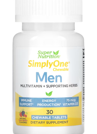 Super nutrition, simplyone, мультивітаміни з потрійною силою, для чоловіків, лісові ягоди, 30 жуваль