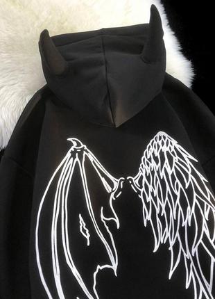 Худи с рожками черный / красный оверсайз, парные худи