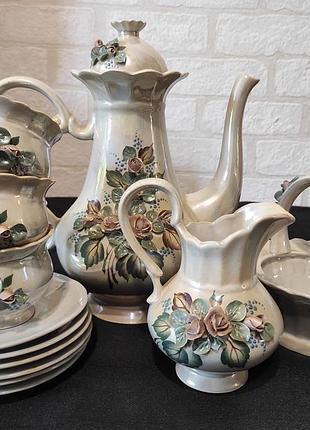 Сервиз перламутровый, фарфоровый, чайный сервиз с лепниной