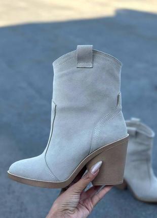 36-41 рр ботильоны - казаки на каблуке натуральная замша/кожа деми/зима черные, капучино, бежевые