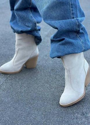 36-41 рр ботильоны - казаки на каблуке натуральная замша/кожа деми/зима черные, капучино, бежевые4 фото