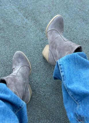 36-41 рр ботильоны - казаки на каблуке натуральная замша/кожа деми/зима черные, капучино, бежевые5 фото