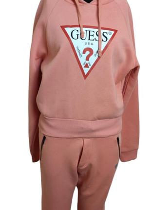 Жіночий костюм guess Altah з капюшоном плотний з принтом рожевий