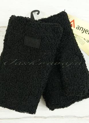 Рукавиці, мітенки теплі жіночі, тедді рукавички без пальців чорні