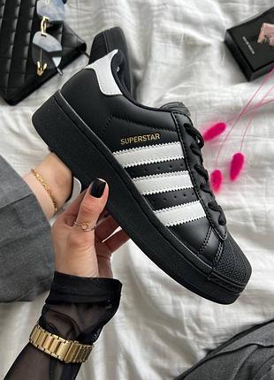 Женские кроссовки adidas superstar xlg black натуральная кожа