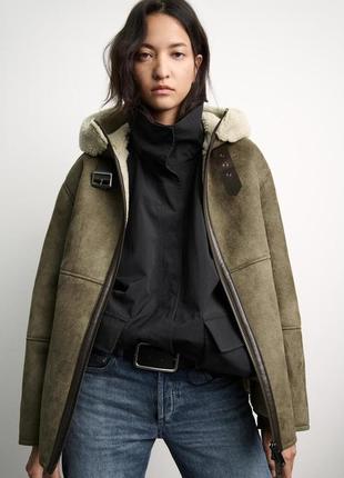 Куртка зелена штучна шкіра куртка дублянка zara new