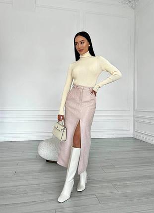 2 цвета! женская твидовая юбка с шерстью, высокая посадка, с разрезом, длинная юбка карандаш меди, базовая, классическая, теплая, прямая, в клетку, твид