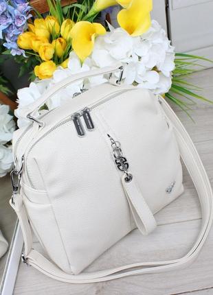 Женская стильная и качественная сумка из эко кожи молочная2 фото