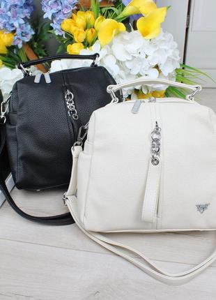 Женская стильная и качественная сумка из эко кожи молочная9 фото